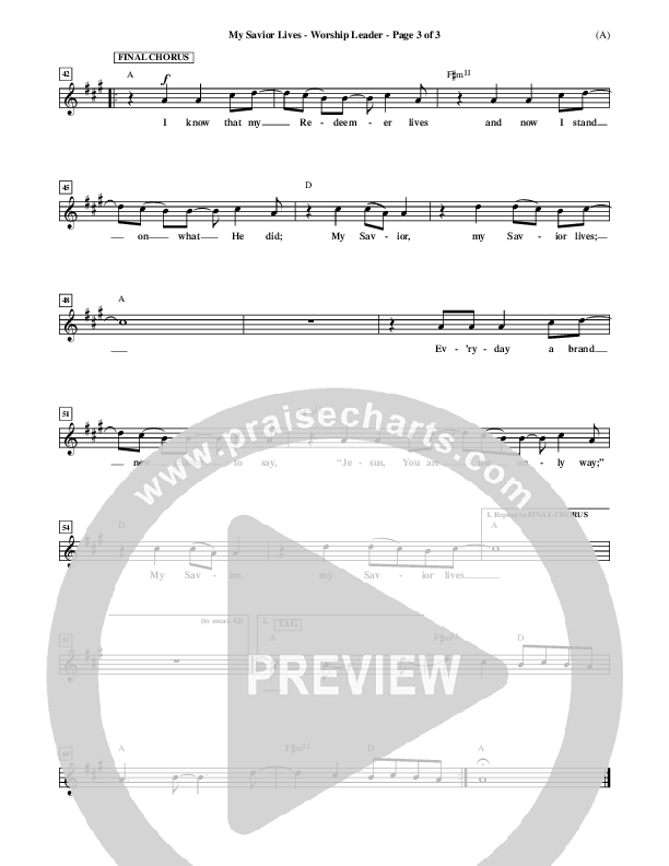 My Savior Lives Lead Sheet ()
