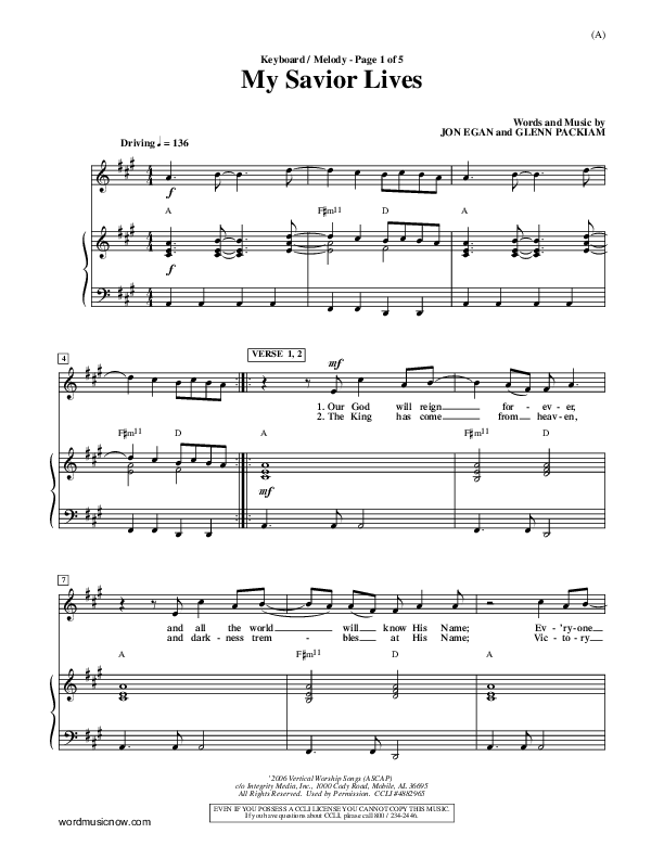 My Savior Lives Piano/Vocal ()