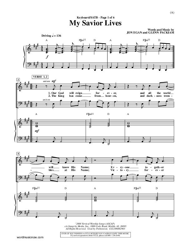 My Savior Lives Lead Sheet ()