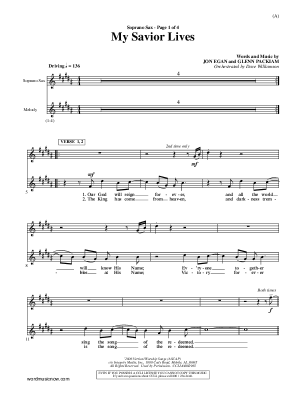 My Savior Lives Soprano Sax ()