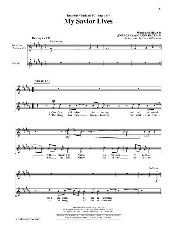 My Savior Lives Tenor Sax/Baritone T.C. ()