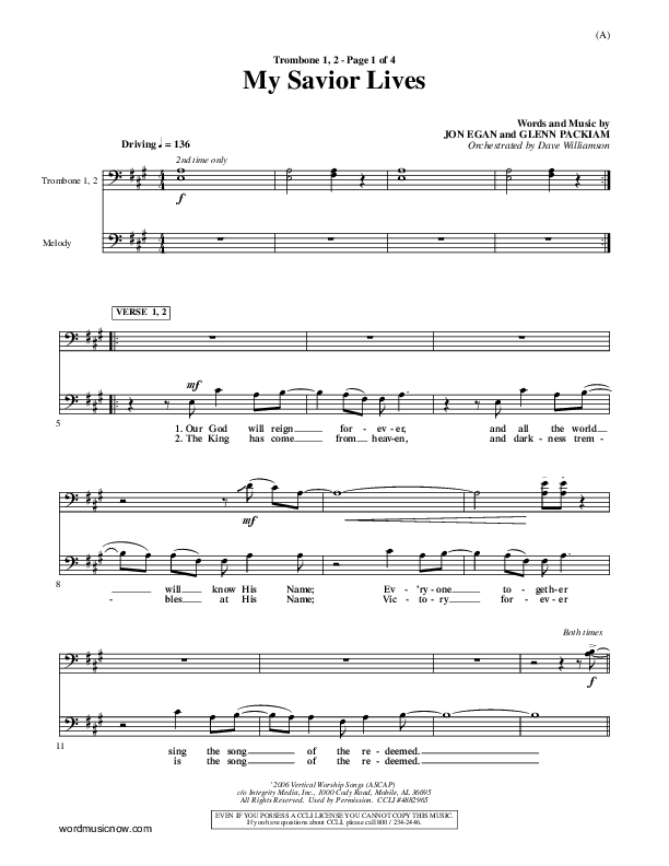 My Savior Lives Trombone 1/2 ()
