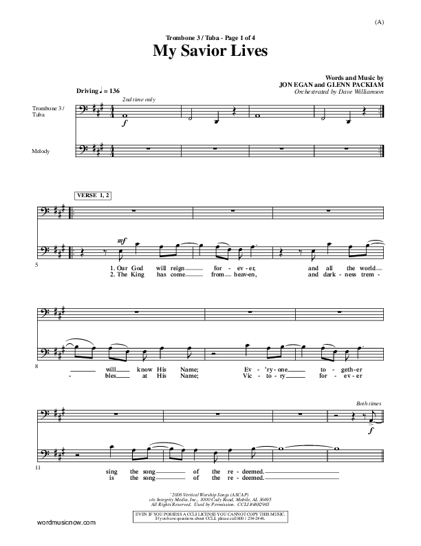 My Savior Lives Trombone 3/Tuba ()