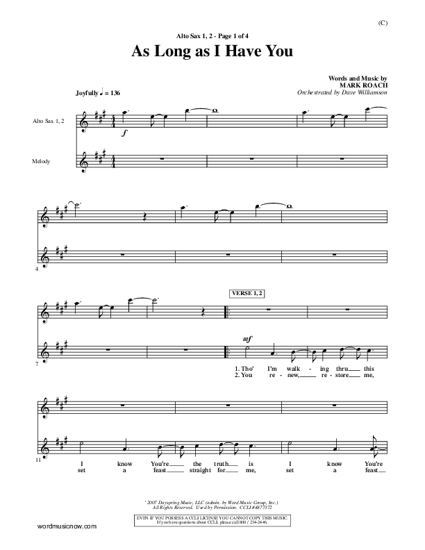 As Long As I Have You Alto Sax 1/2 (Mark Roach)