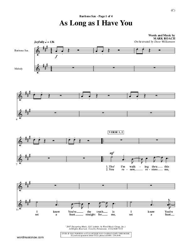 As Long As I Have You Bari Sax (Mark Roach)