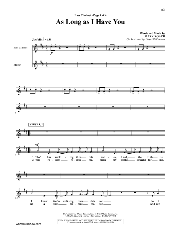 As Long As I Have You Bass Clarinet (Mark Roach)
