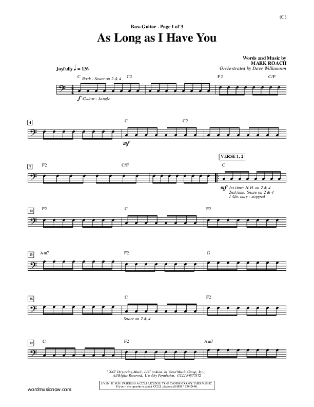 As Long As I Have You Bass Guitar (Mark Roach)