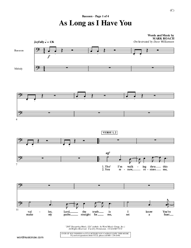 As Long As I Have You Bassoon (Mark Roach)