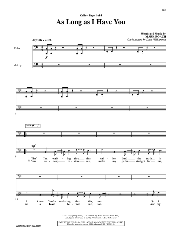 As Long As I Have You Cello (Mark Roach)