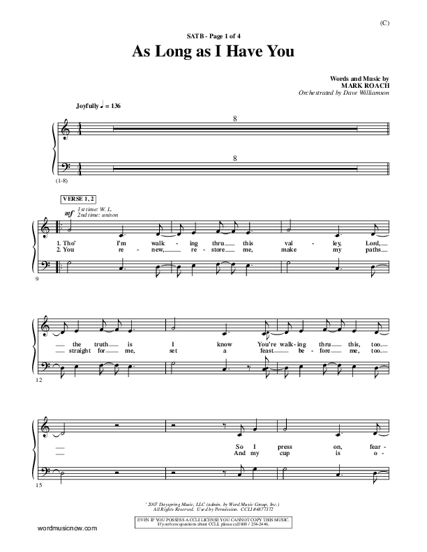 As Long As I Have You Choir Vocals (SATB) (Mark Roach)