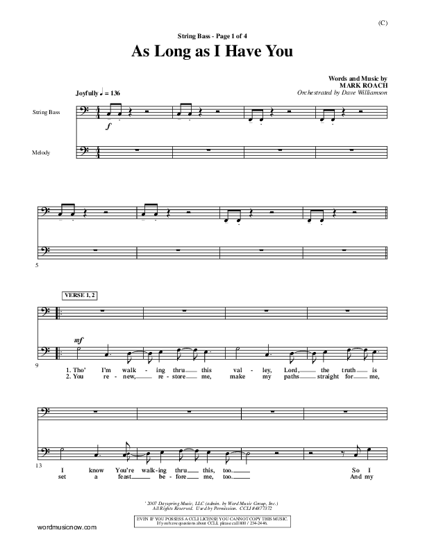 As Long As I Have You Double Bass (Mark Roach)