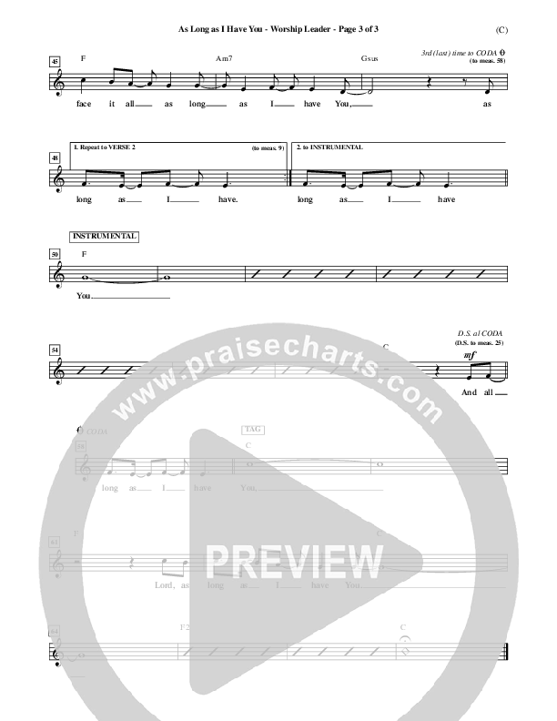 As Long As I Have You Lead Sheet (Mark Roach)