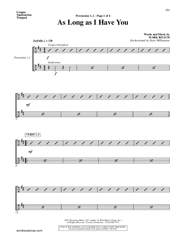 As Long As I Have You Percussion 1/2 (Mark Roach)