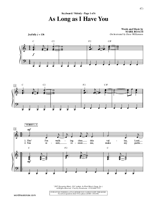 As Long As I Have You Piano/Vocal (Mark Roach)