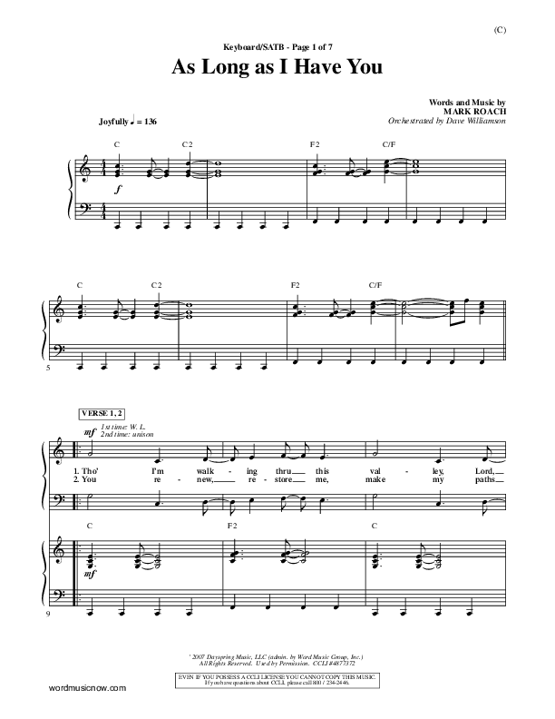 As Long As I Have You Lead Sheet (Mark Roach)