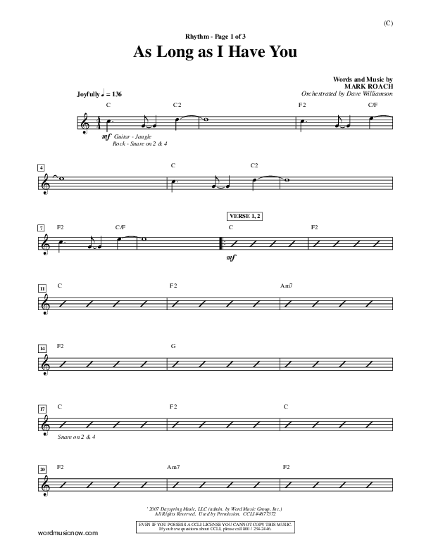 As Long As I Have You Rhythm Chart (Mark Roach)