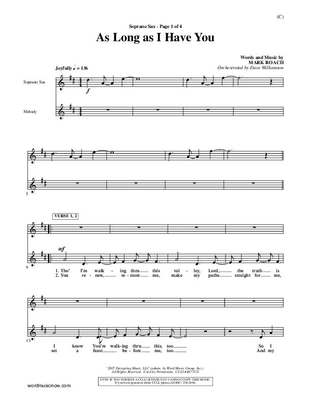 As Long As I Have You Soprano Sax (Mark Roach)