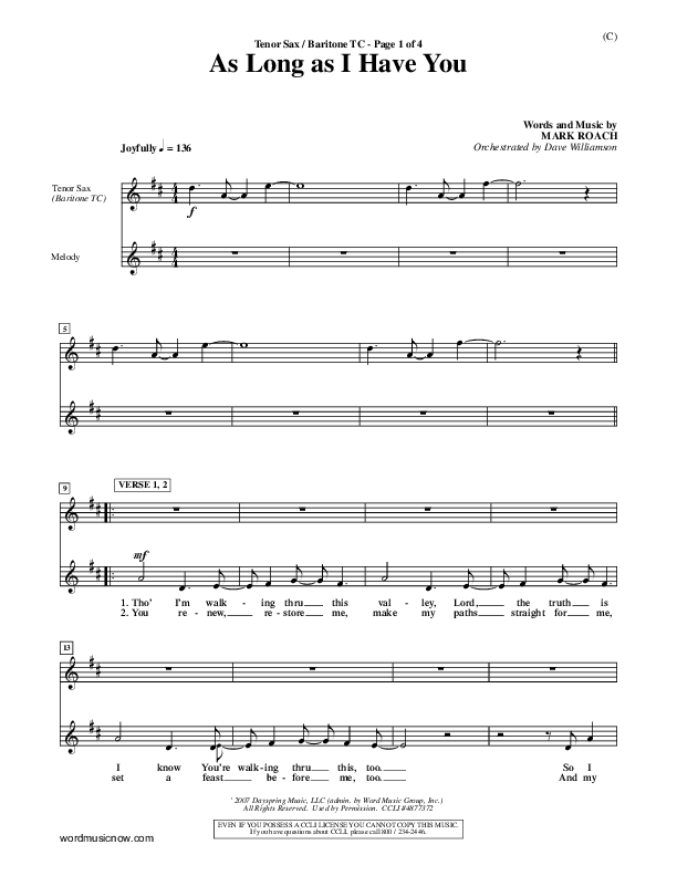 As Long As I Have You Tenor Sax/Baritone T.C. (Mark Roach)