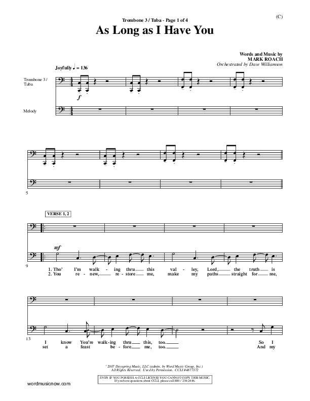As Long As I Have You Trombone 3/Tuba (Mark Roach)