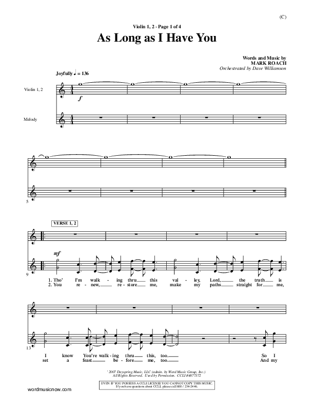 As Long As I Have You Violin 1/2 (Mark Roach)