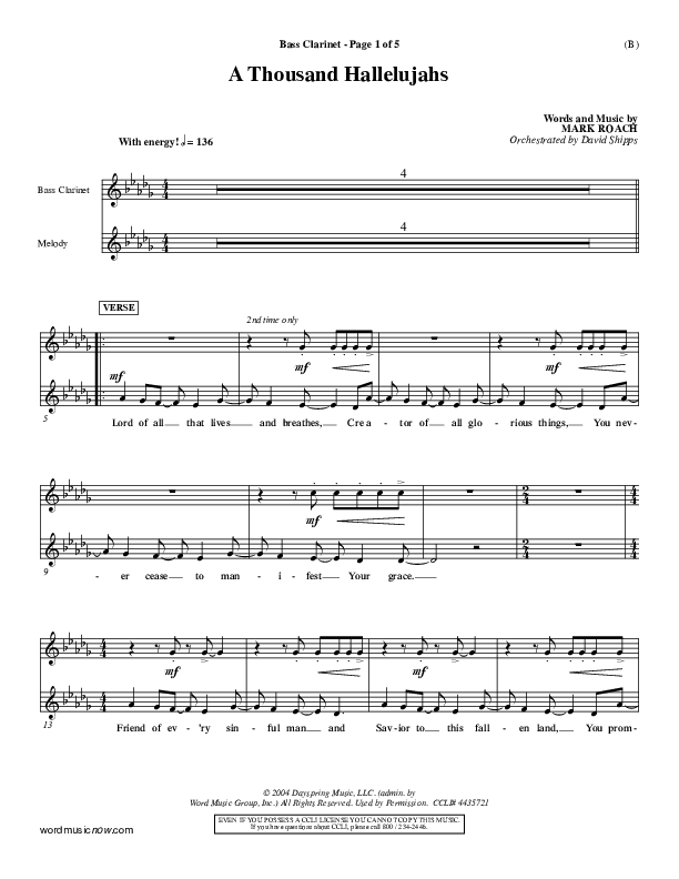 A Thousand Hallelujahs Bass Clarinet (Mark Roach)