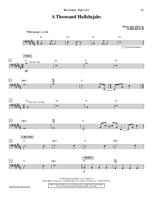 A Thousand Hallelujahs Bass Guitar (Mark Roach)