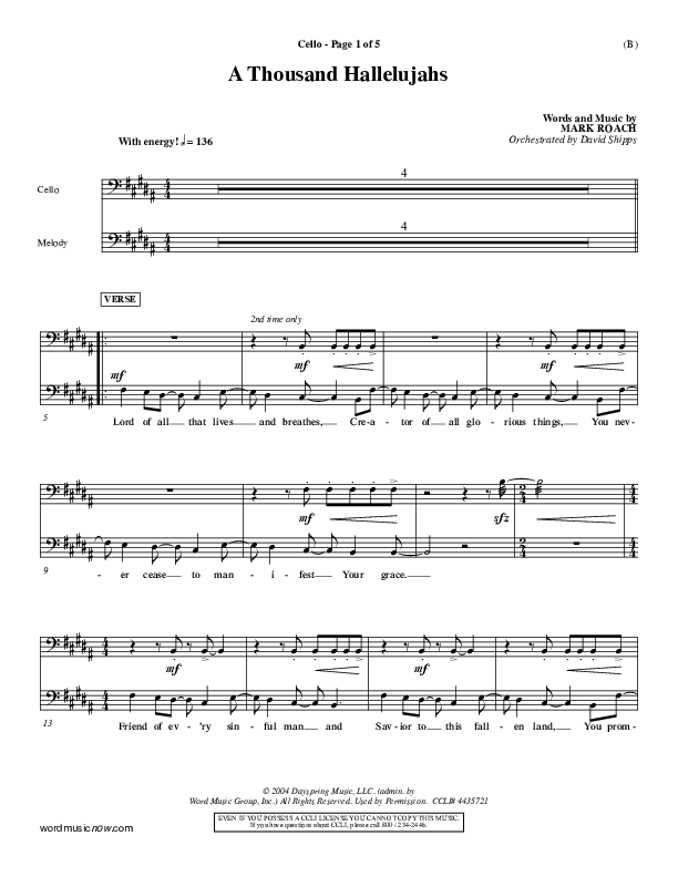 A Thousand Hallelujahs Cello (Mark Roach)