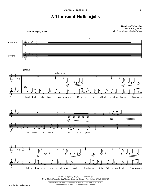 A Thousand Hallelujahs Clarinet 3 (Mark Roach)