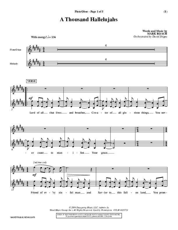 A Thousand Hallelujahs Flute/Oboe (Mark Roach)