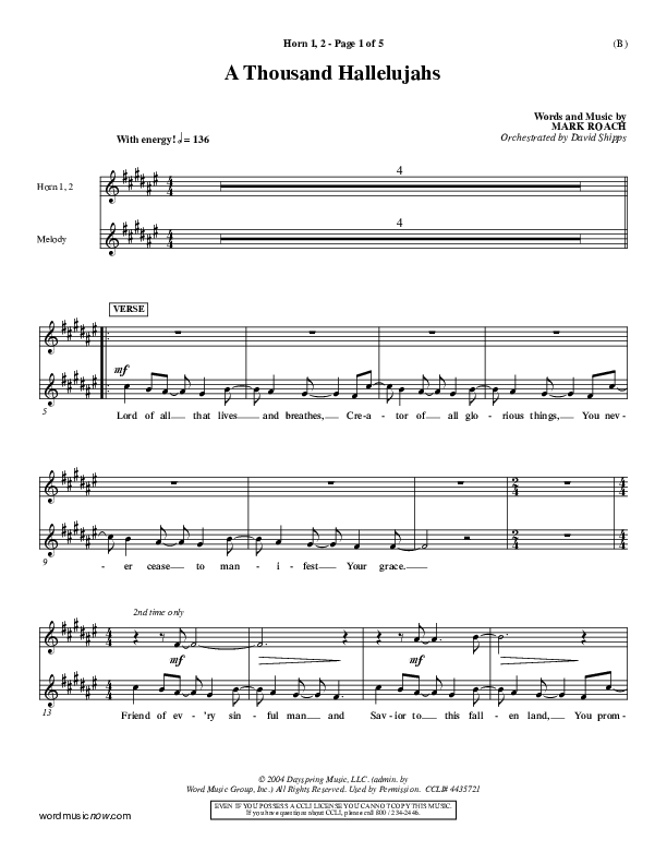 A Thousand Hallelujahs French Horn 1/2 (Mark Roach)