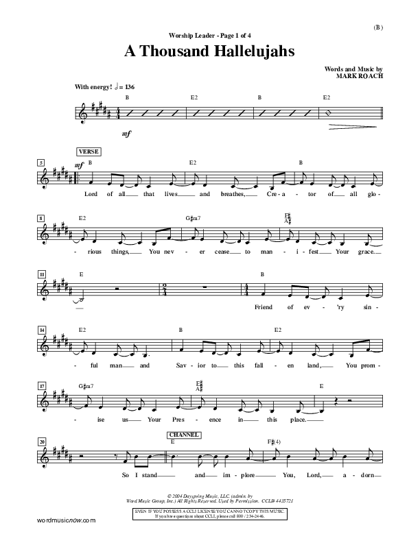 A Thousand Hallelujahs Lead Sheet (Mark Roach)