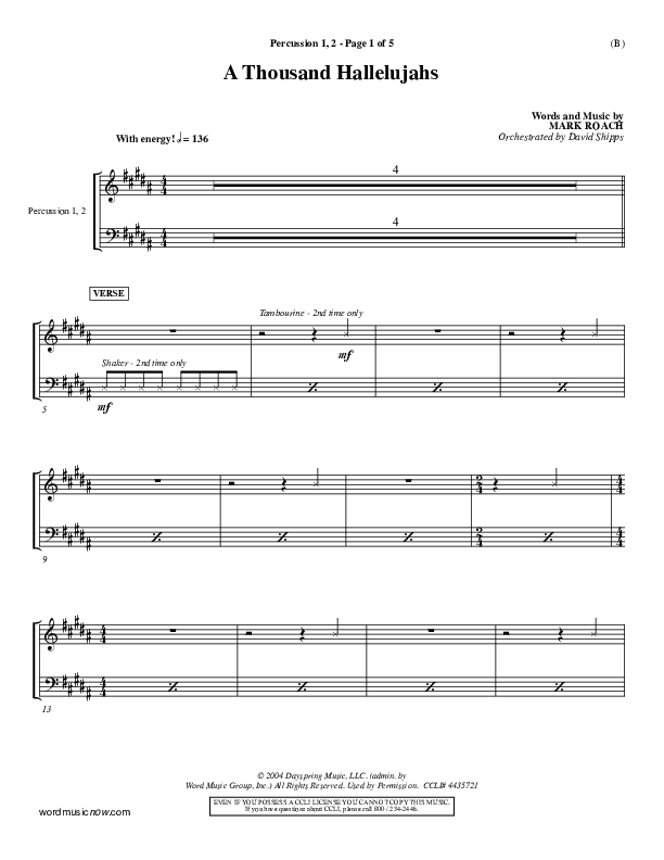 A Thousand Hallelujahs Percussion 1/2 (Mark Roach)