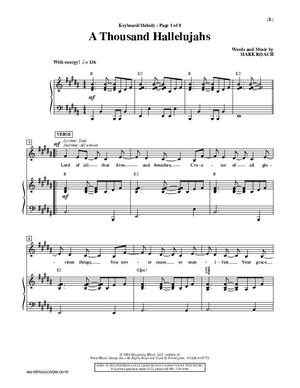 A Thousand Hallelujahs Piano/Vocal (Mark Roach)