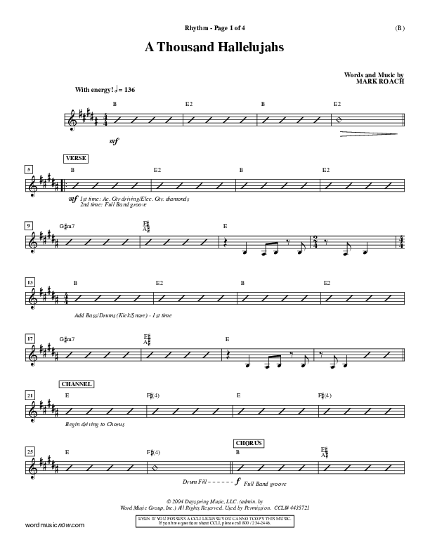 A Thousand Hallelujahs Rhythm Chart (Mark Roach)