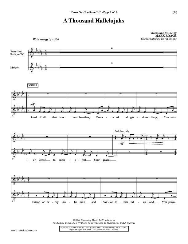 A Thousand Hallelujahs Tenor Sax/Baritone T.C. (Mark Roach)