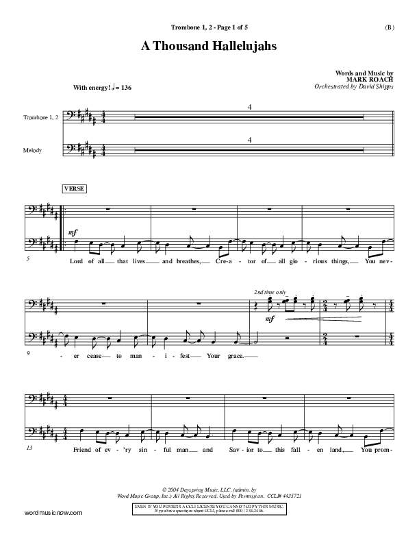 A Thousand Hallelujahs Trombone 1/2 (Mark Roach)
