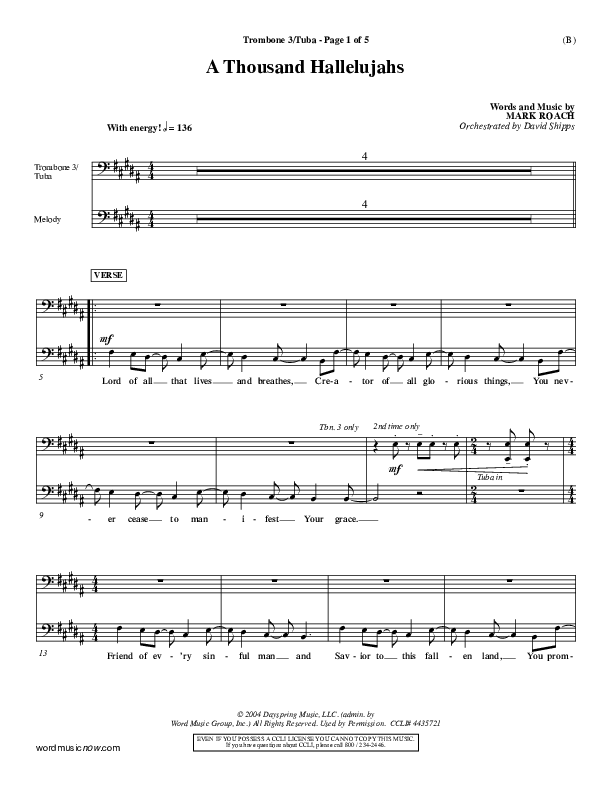 A Thousand Hallelujahs Trombone 3/Tuba (Mark Roach)