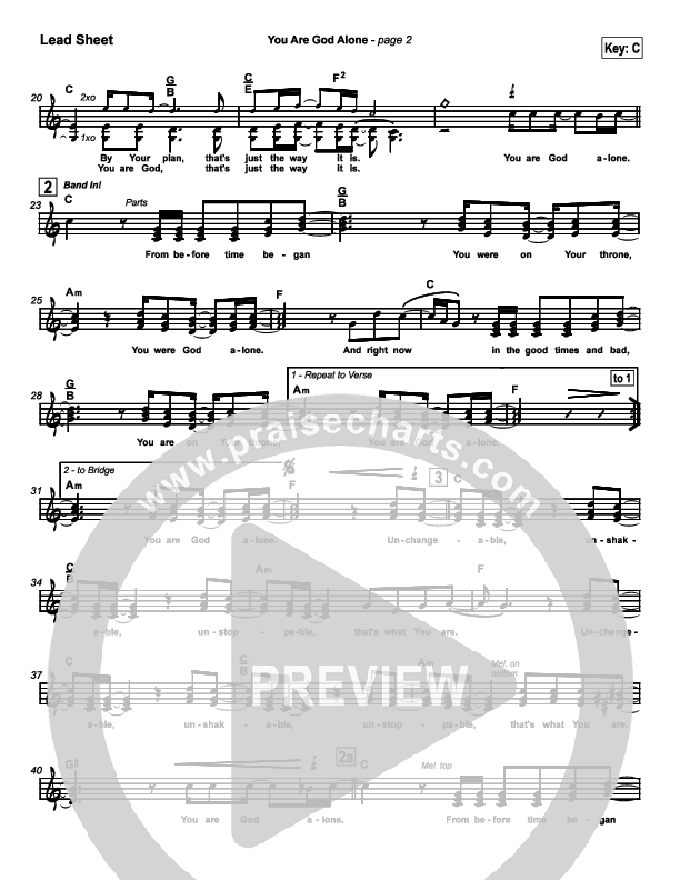 You Are God Alone Lead Sheet (Phillips Craig & Dean)