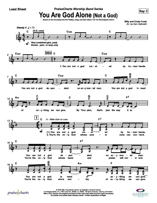 You Are God Alone Lead Sheet (SAT) (Phillips Craig & Dean)