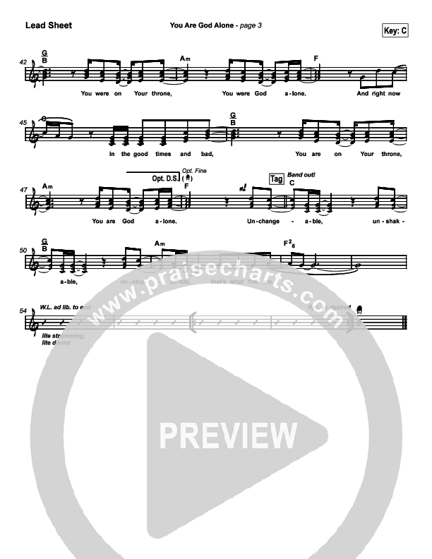 You Are God Alone Lead Sheet (SAT) (Phillips Craig & Dean)