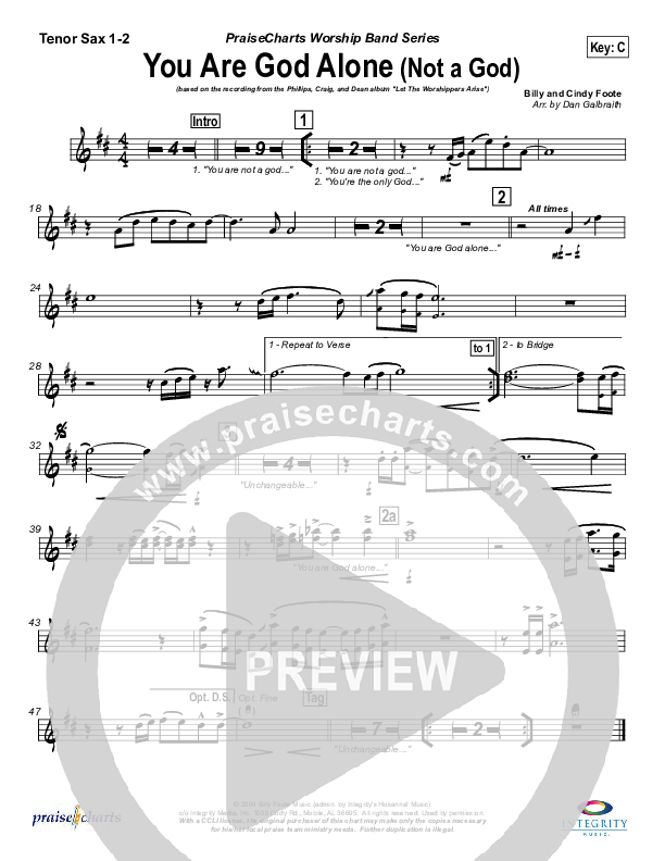 You Are God Alone Tenor Sax 1/2 (Phillips Craig & Dean)