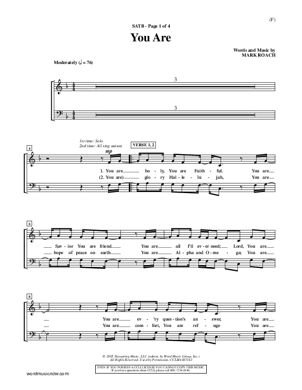 You Are Choir Sheet (SATB) (Mark Roach)