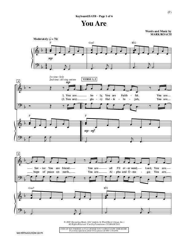 You Are Piano/Vocal Pack (Mark Roach)