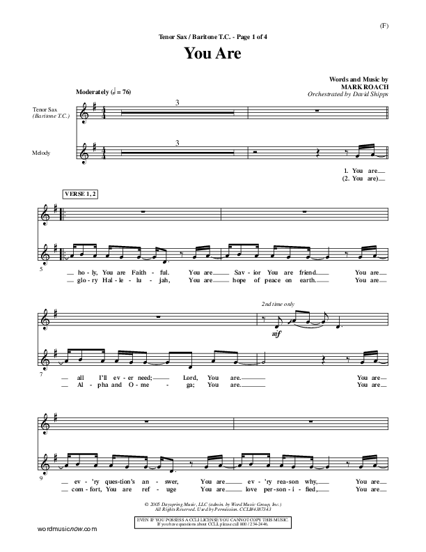 You Are Tenor Sax/Baritone T.C. (Mark Roach)