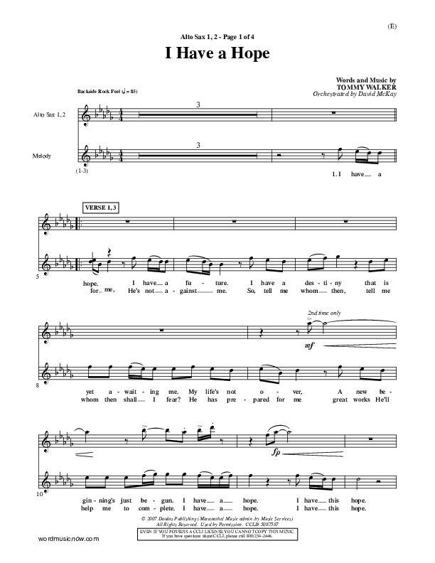 I Have A Hope Alto Sax 1/2 (Tommy Walker)