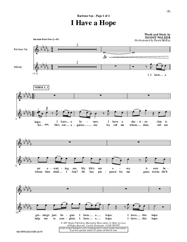 I Have A Hope Bari Sax (Tommy Walker)