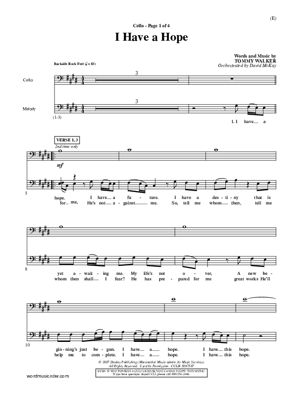 I Have A Hope Cello (Tommy Walker)
