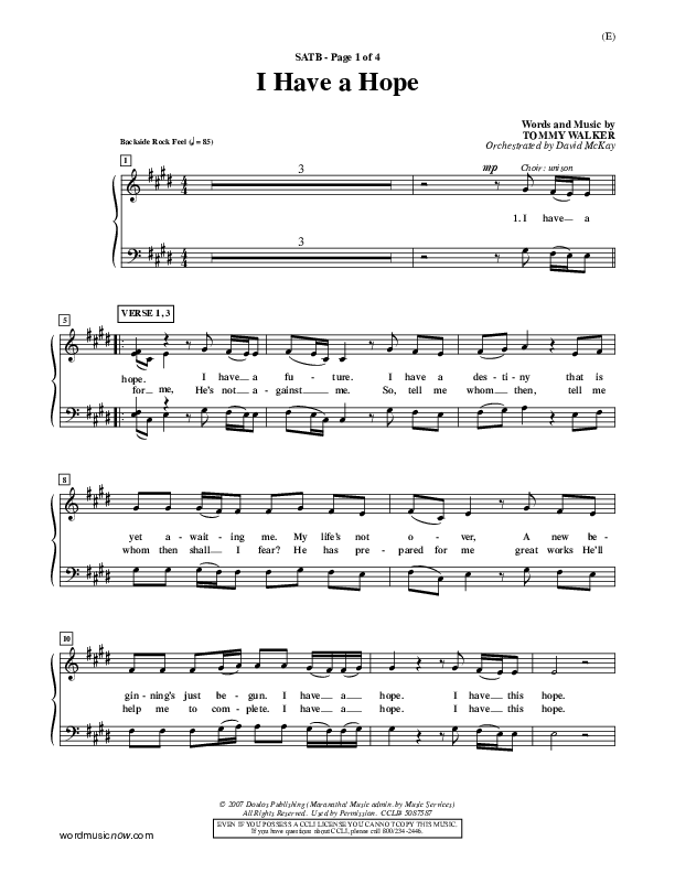 I Have A Hope Choir Sheet (SATB) (Tommy Walker)