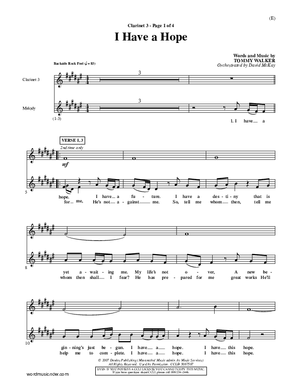 I Have A Hope Clarinet 3 (Tommy Walker)