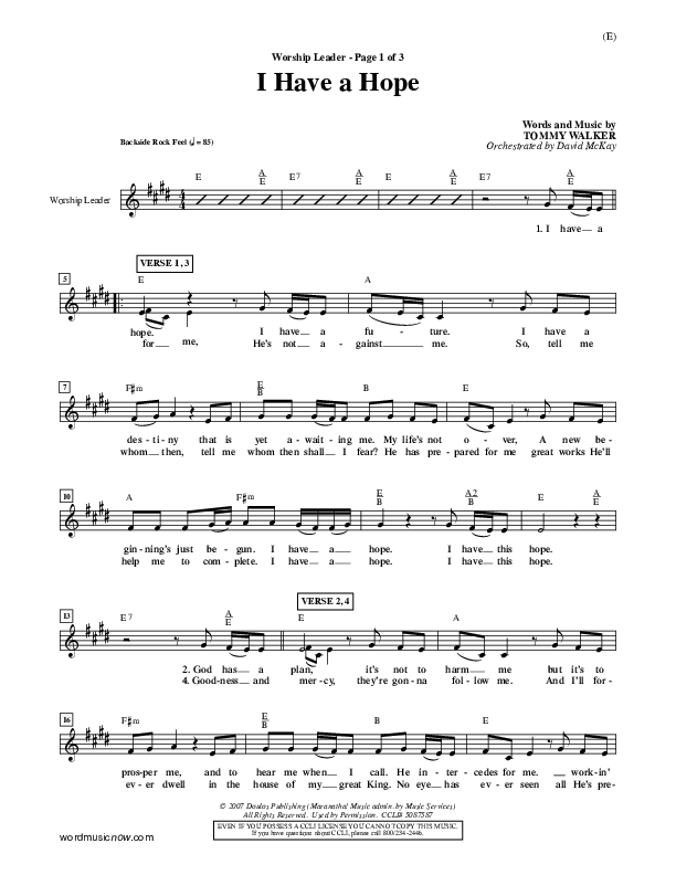I Have A Hope Lead Sheet (Tommy Walker)